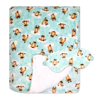 Fleece Blanket with Sleep Mask: Aqua Sloth Cloud Yoga 