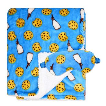 Fleece Blanket with Sleep Mask: Blue Milk & Cookies 