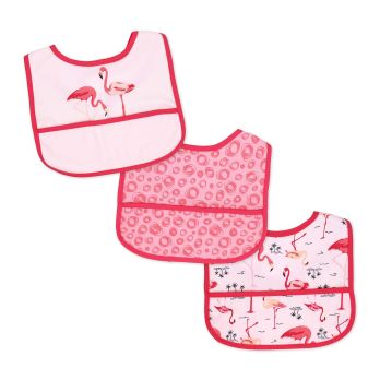 Waterproof Catch Bib: Pink Flamingos