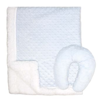 Popcorn Sherpa Blanket and Neck Pillow: Light Blue 