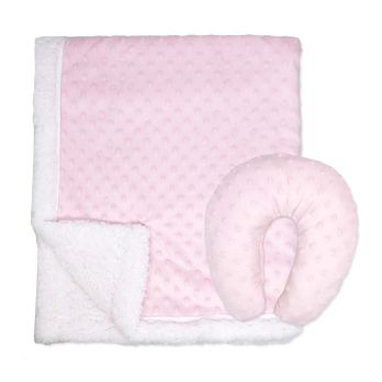 Popcorn Sherpa Blanket and Neck Pillow: Light Pink