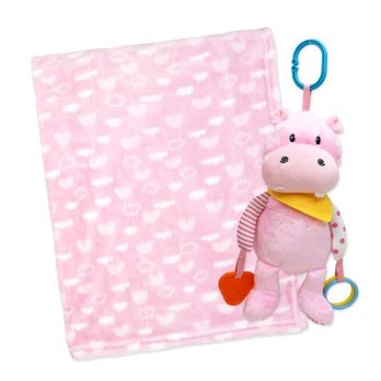 Plush Activity Toy & Blanket: Pink Hippo