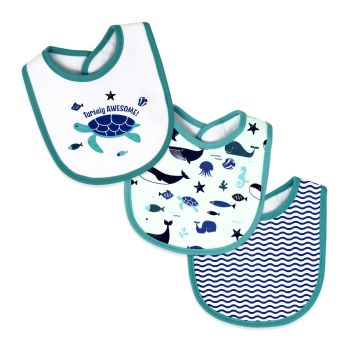 3 Piece Scoop Bib Set: Teal Turtely Awesome