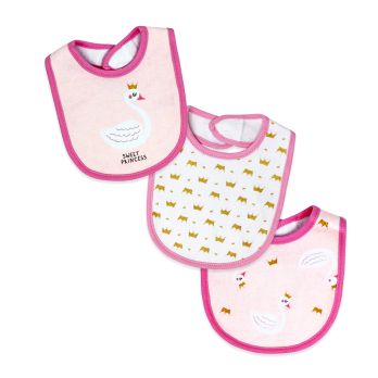 3 Piece Scoop Bib Set: Pink Sweet Princess Swan