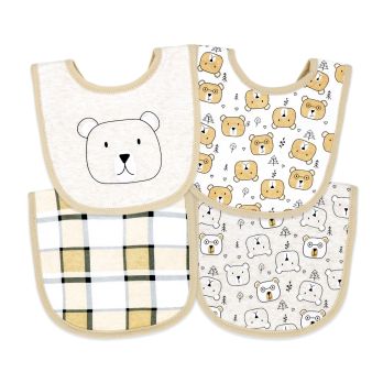 4 Pc Scoop Bib Set: Tan Bear