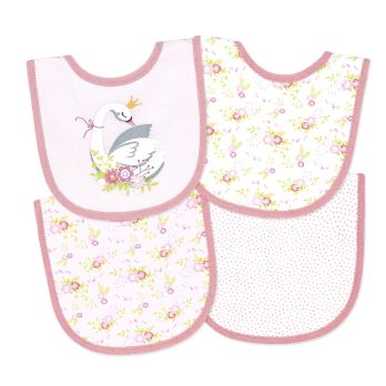 4 Pc Scoop Bib Set: Pink Swan