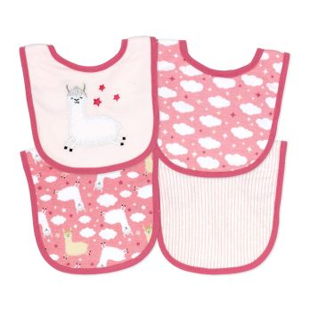4 Pc Scoop Bib Set: Pink Llama