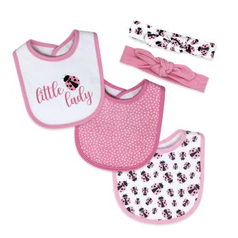 5 Piece Bib and Headband Set: Pink Little Lady