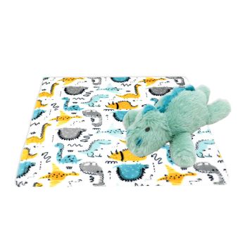 Plush Toy with Blanket: Teal Dino 