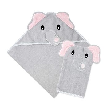 Grey Elephant Hooded Towel with Washmitt