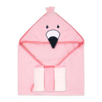 4 Pc Hooded Towel Set:  Pink Flamingo