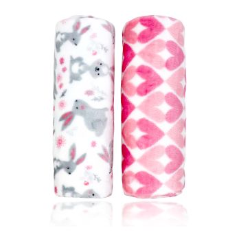 2 Pack Flannel Fleece Blanket: Pink Bunnies 