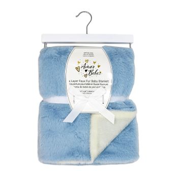 2 Layer Faux Fur Plush Blanket: Blue 