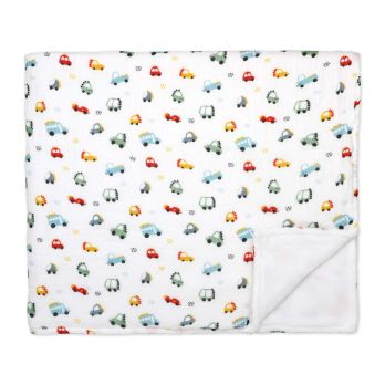 2 Layer Muslin/ Plush Blanket: Blue Cars