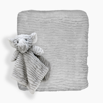 Ridged Plush Blanket with Nunu: Grey Elephant