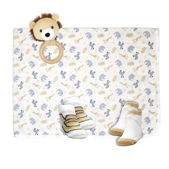 4pc Knit Swaddle Set: Tan Jungle