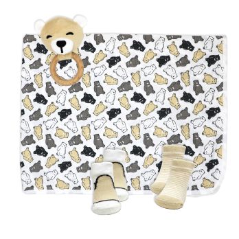 4pc Knit Swaddle Set: Red Farm
