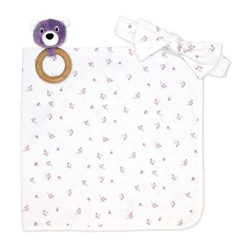 3pc Knit Swaddle Set: Mauve Floral 