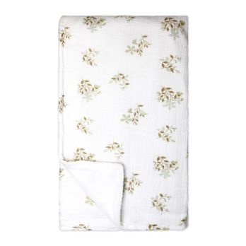 2 Layer Muslin/ Plush Blanket: Tan Folliage 