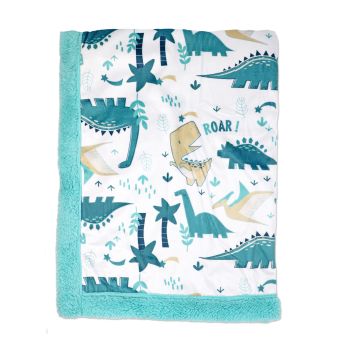 Mink / Sherpa Blanket: Teal Dino