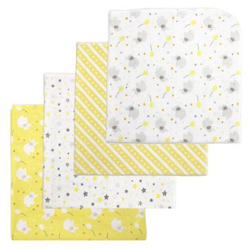 4 Pack Flannel Receiving Blankets:  Yellow Elephant & Balloon 