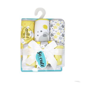 8pc Bath Set - 3 Hooded Towels w/ 5 Washcloths: Yellow Elephant & Balloons