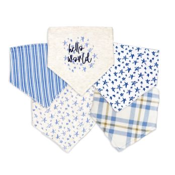 5 pc Bandana Bibs: Navy Hello World