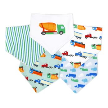 5 pc Bandana Bibs: Green Trucks