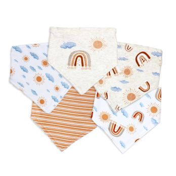 5 pc Bandana Bibs: Peach Rainbows