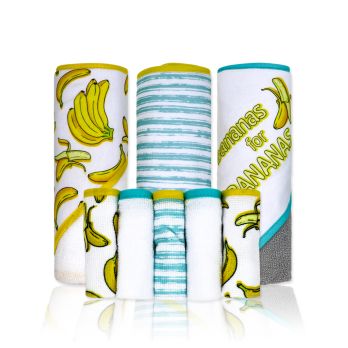 8pc Bath Set - 3 Hooded Towels w/5 Washcloths: Yellow Bananas for Bananas