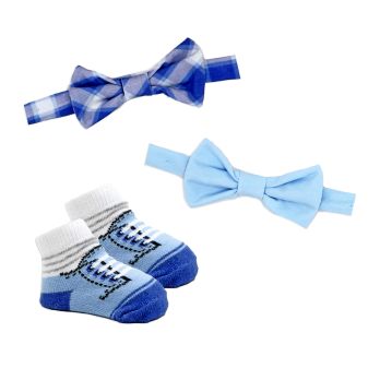 3pc Bowtie & Sock Set: Blue Plaid