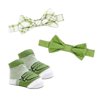 3pc Bowtie & Sock Set: Sage Plaid