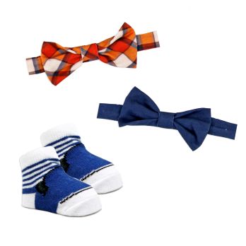 3pc Bowtie & Sock Set: Navy Plaid