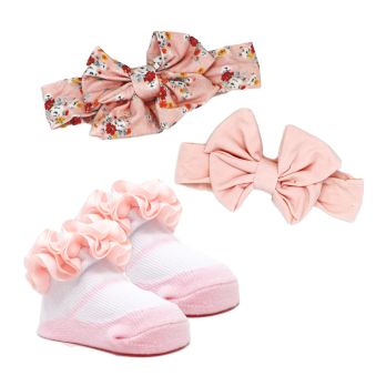 3pc Headband & Sock Set: Rose Floral