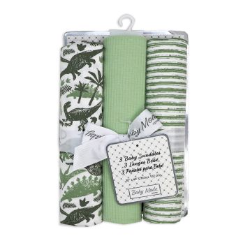 3-Pack Knit Baby Wrap Swaddles: Sage Dinos