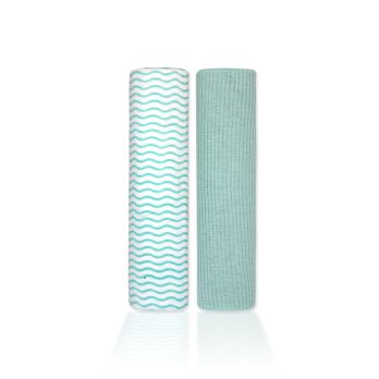 2-Pack Rib Knit Baby Wrap Swaddles: Aqua Waves