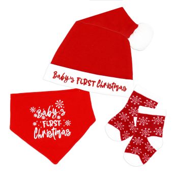 3 Piece Accessory Set: Red Snowflakes