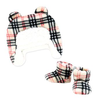 Hunters Cap with Matching Bootie Set: Tan Plaid 