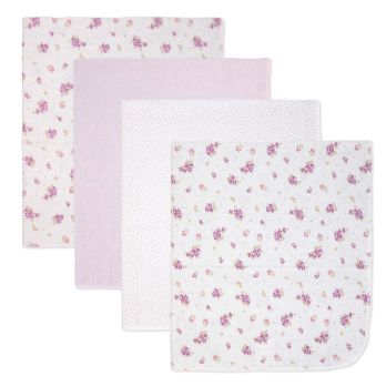 4 Pack Flannel Receiving Blankets: Mauve Floral 