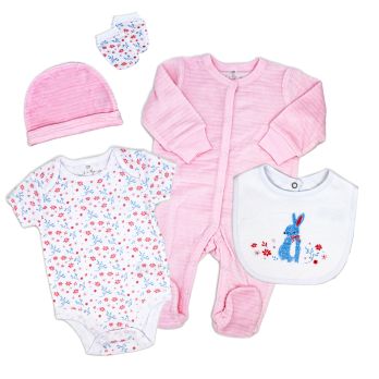 Girls 5 Piece Velour Set: Pink Bunny 