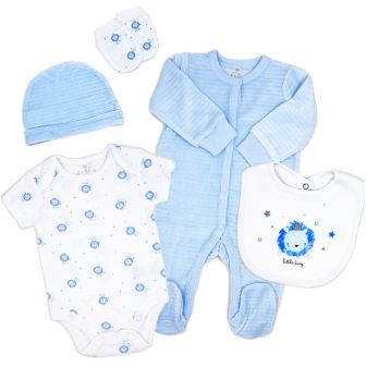 Boys 5 Piece Velour Set: Blue Lion