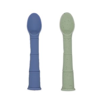 SILIPOP Silicone  Spoons 2-Pack: Mineral Blue/Emerald