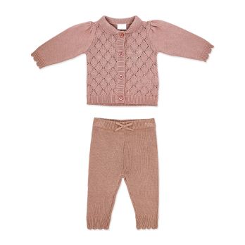  Knit Cardigan with Frill Collar & Trouser: Blush Pink
