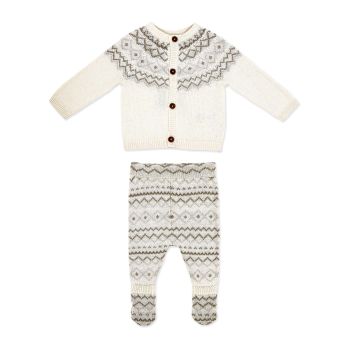 Knit Cardigan and Trouser: Cream Fairisle