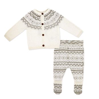 Knit Cardigan and Trouser: Cream Fairisle