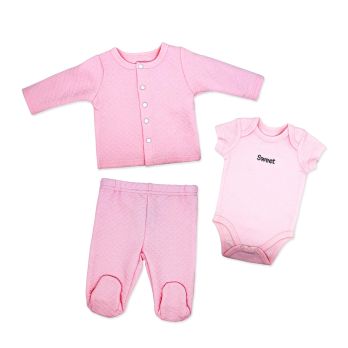 Girl's 3pc Quilted Jacket Set: Sweet Pink 