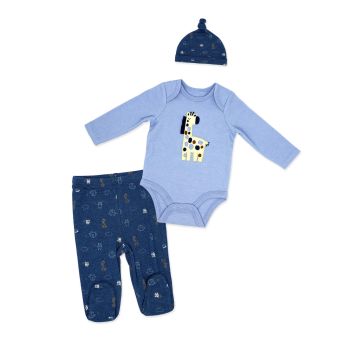 Boy's 3pc Footed Set: Navy Giraffe