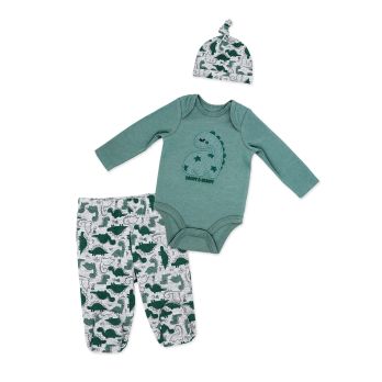 Boy's 3pc Footed Set: Green Dinosaur