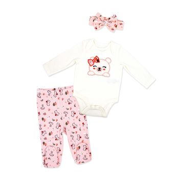 Girl's 3pc Footed Set: Cute Bear