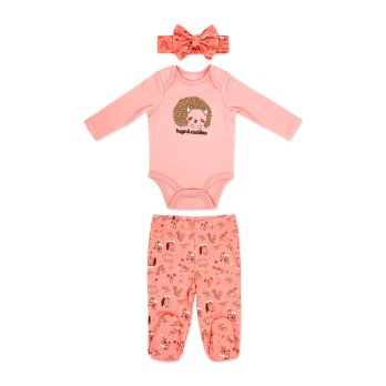 Girl's 3pc Footed Set: Pink Hedgehog